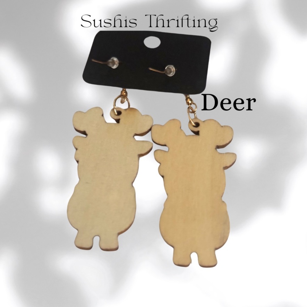 3 Wooden Christmas Teardrop Earrings - Picture 6 of 6
